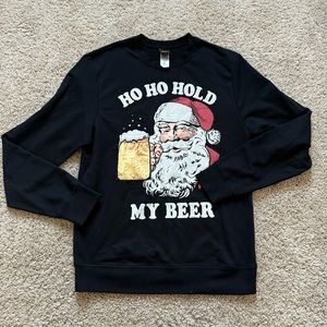 Ho Ho Hold My Beer Sweater Long Sleeve Santa Cotton Blend Black Fifth Sun Small